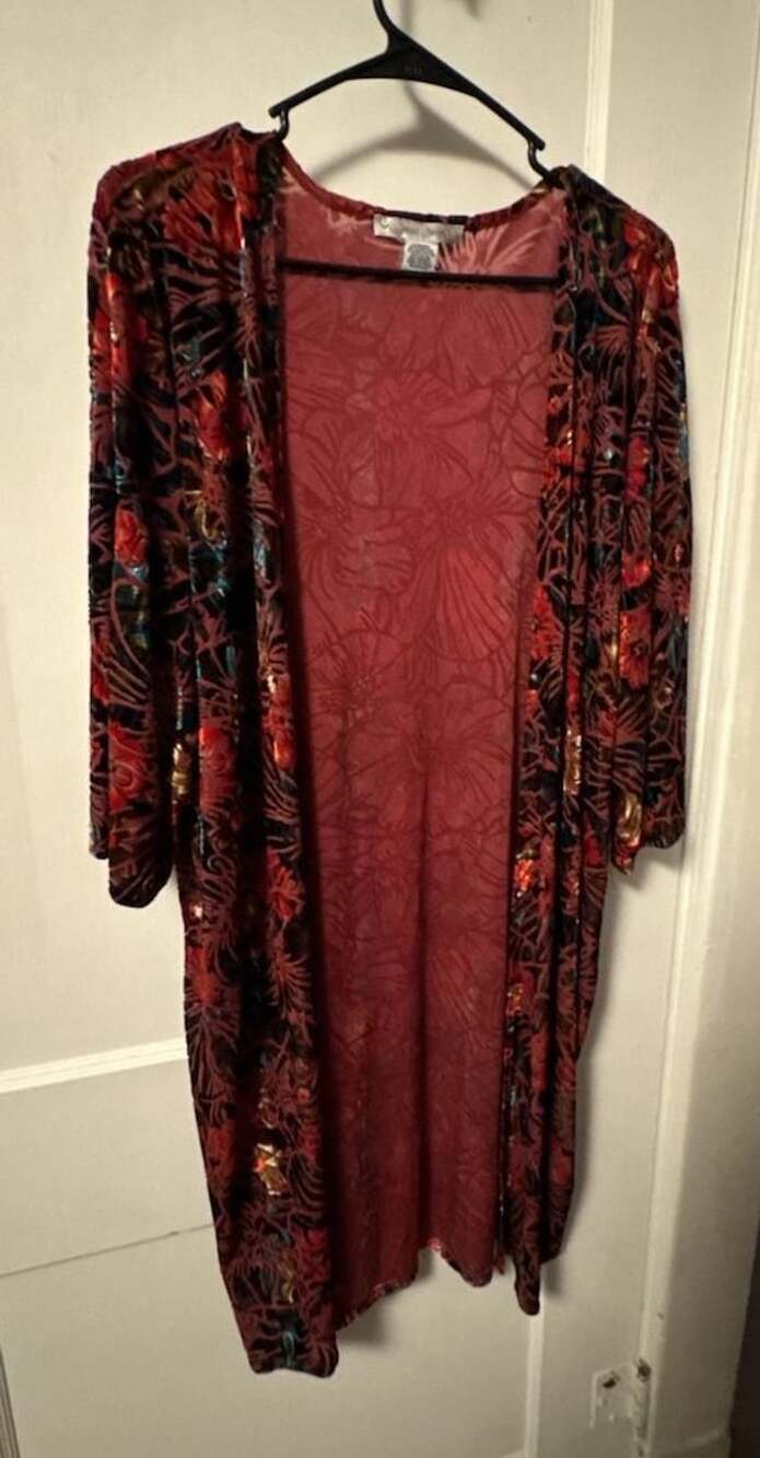 Sans Souci Floral Burnout Velvet Open Front Cardigan Size L